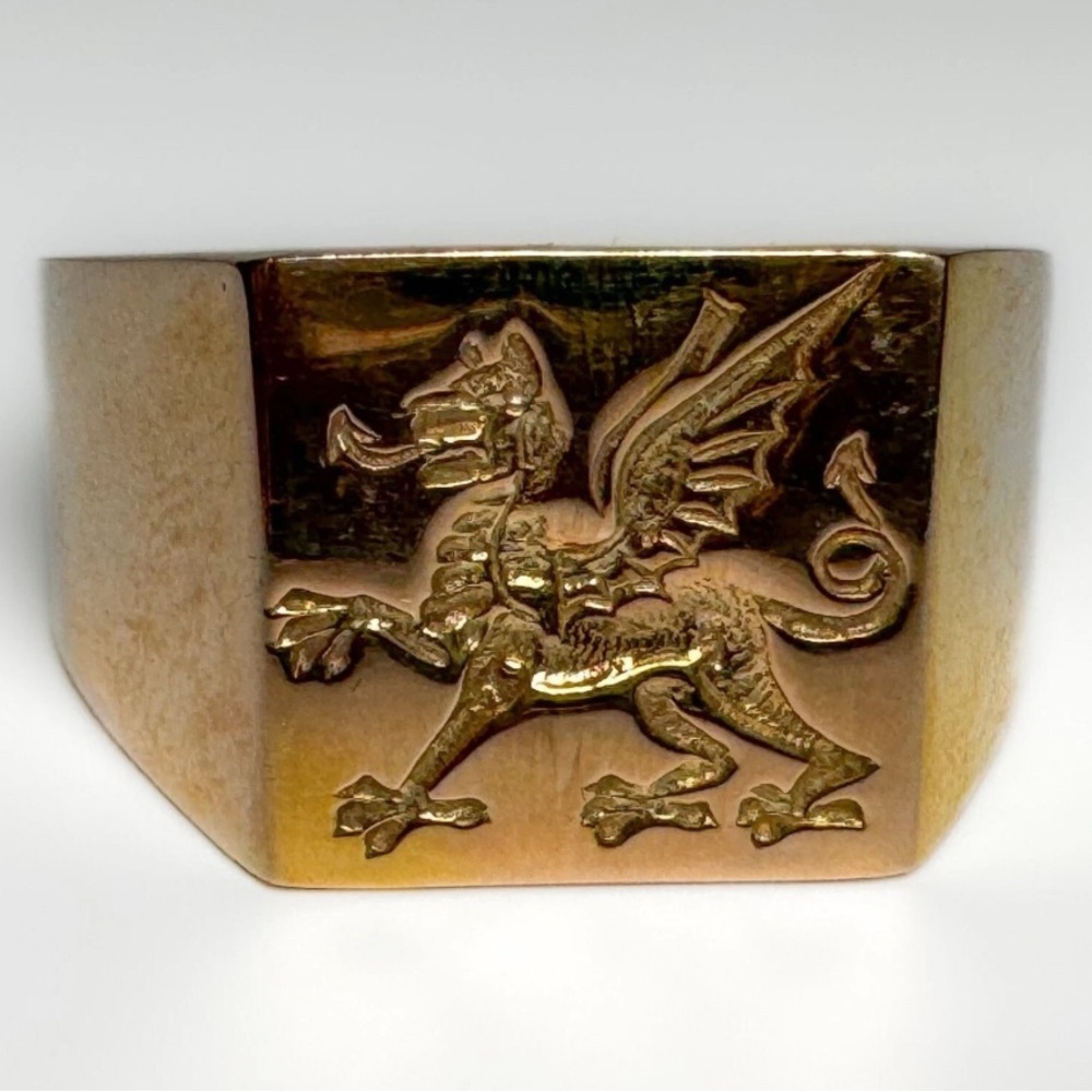Antique Art Deco 10k Rose Gold Gents Griffin Signet Ring 9.5g